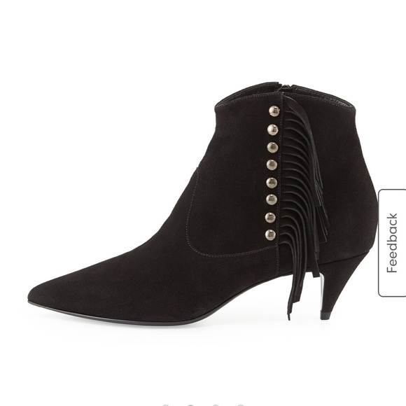 Saint Laurent size 37.5 preloved suede fringe on side low kitten heel Nero - Picture 3 of 7